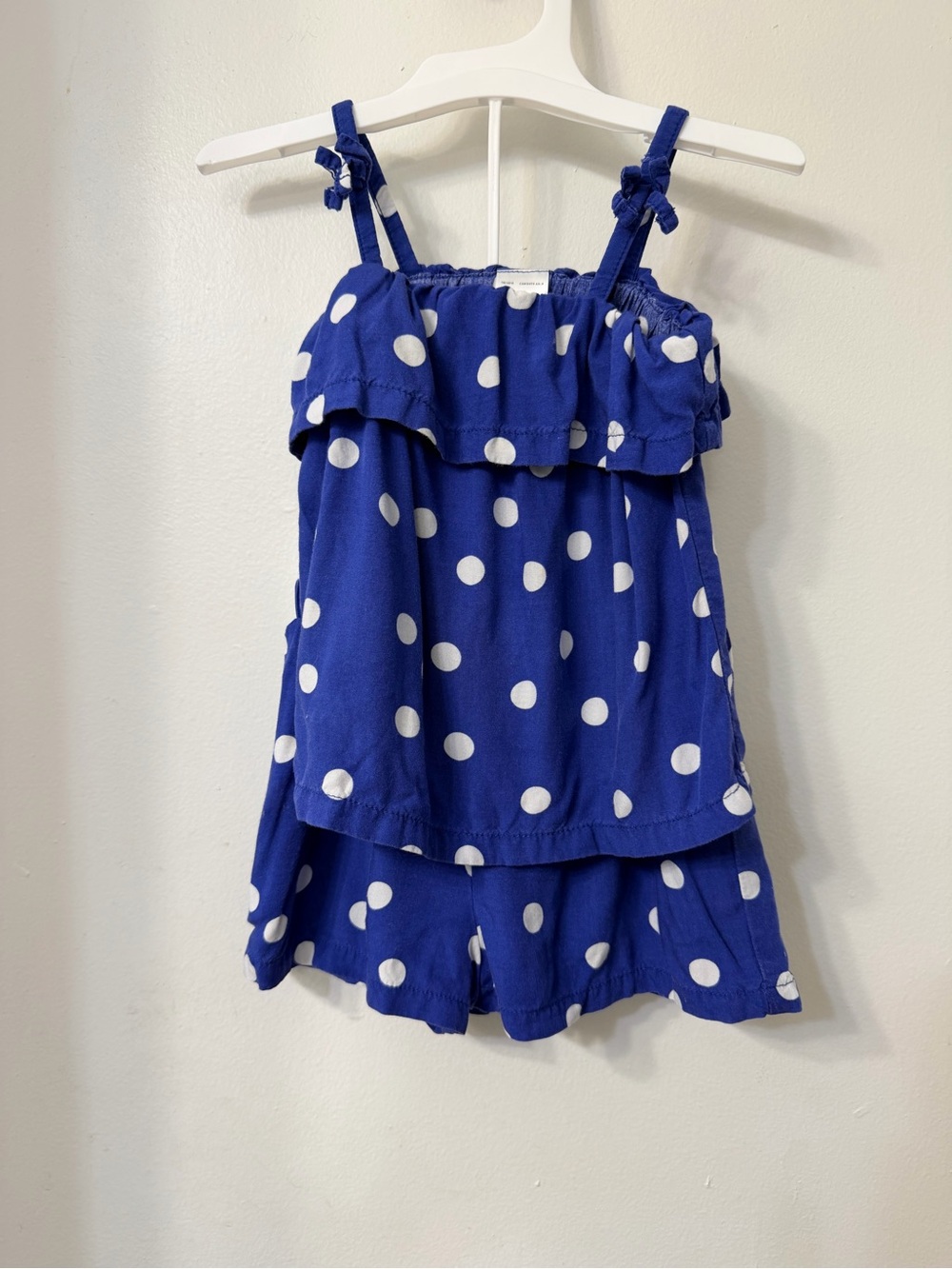 Blue Polka Dot Ruffle Tank Top and shorts